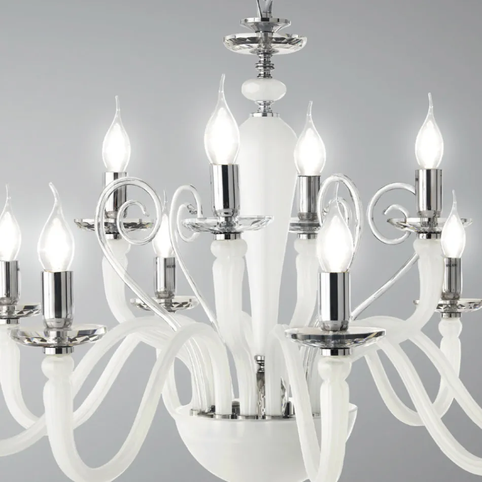 Lampadario 12 Luci Classico in Vetro Fatto a Mano e Cristallo - Mariangela Viadurini