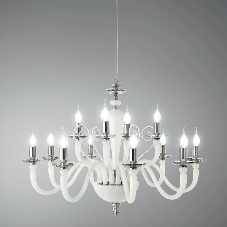 Lampadario 12 Luci Classico in Vetro Fatto a Mano e Cristallo - Mariangela Viadurini
