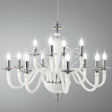 Lampadario 12 Luci Classico in Vetro Fatto a Mano e Cristallo - Mariangela Viadurini