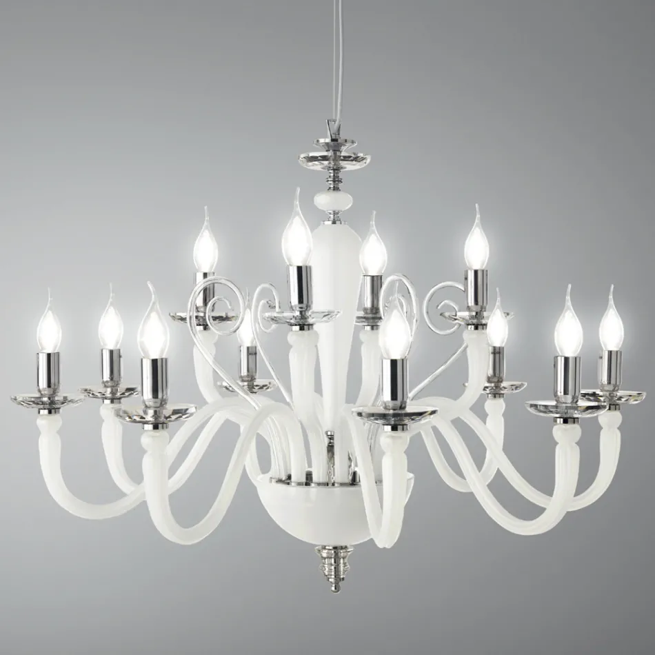 Lampadario 12 Luci Classico in Vetro Fatto a Mano e Cristallo - Mariangela Viadurini