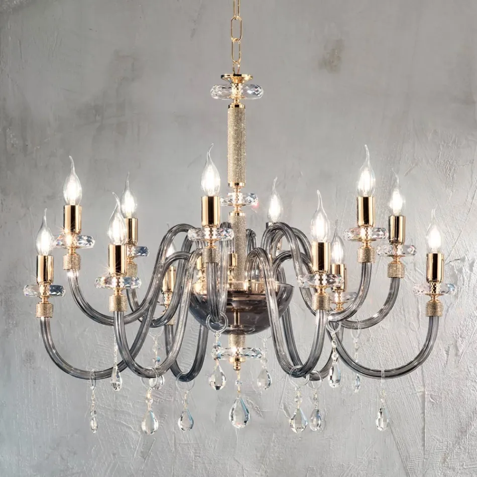 Lampadario 12 Luci Classico in Vetro Italiano Lavorato a Mano - Similo Viadurini