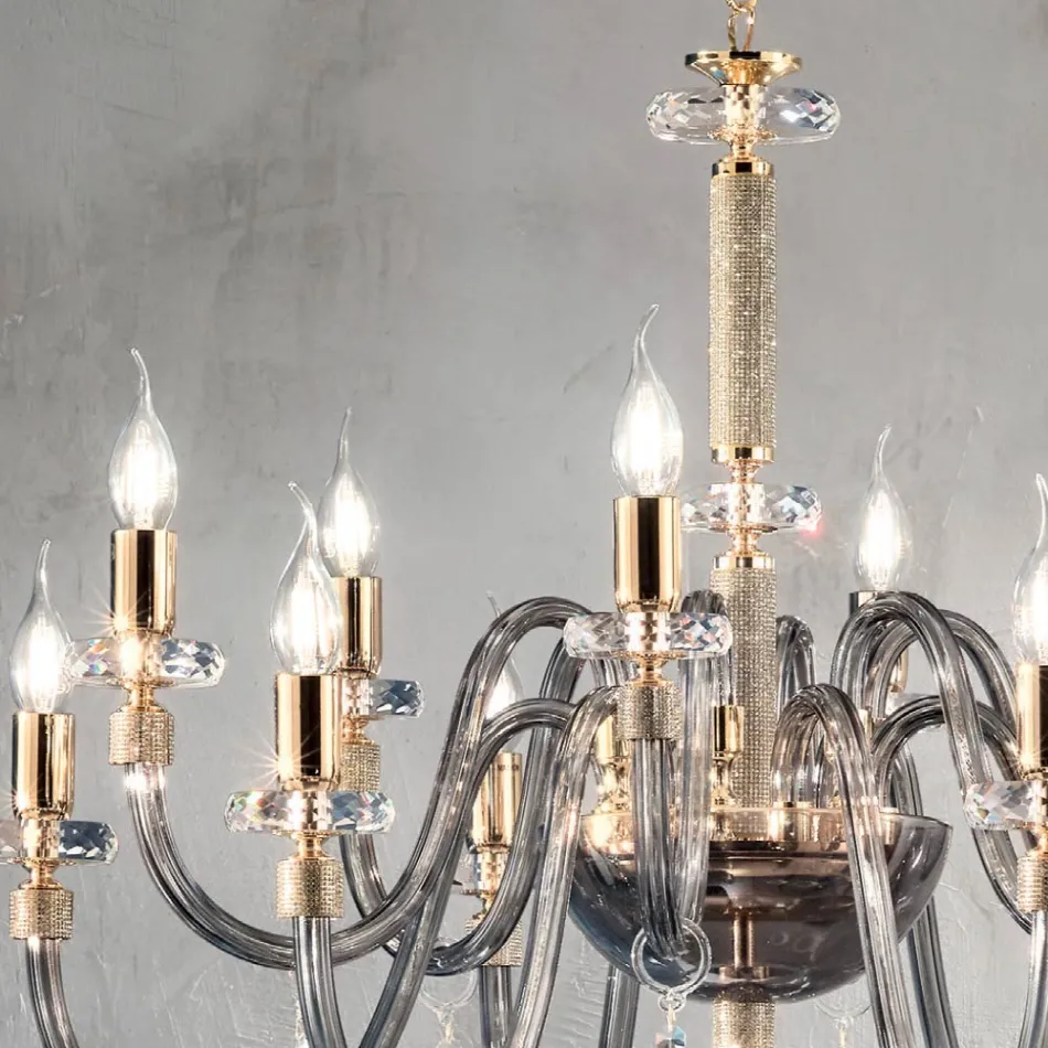 Lampadario 12 Luci Classico in Vetro Italiano Lavorato a Mano - Similo Viadurini