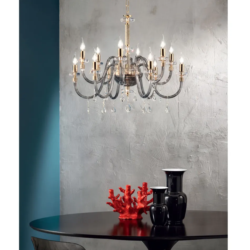 Lampadario 12 Luci Classico in Vetro Italiano Lavorato a Mano - Similo Viadurini