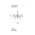 Lampadario 12 Luci Classico in Vetro Italiano Lavorato a Mano - Similo Viadurini