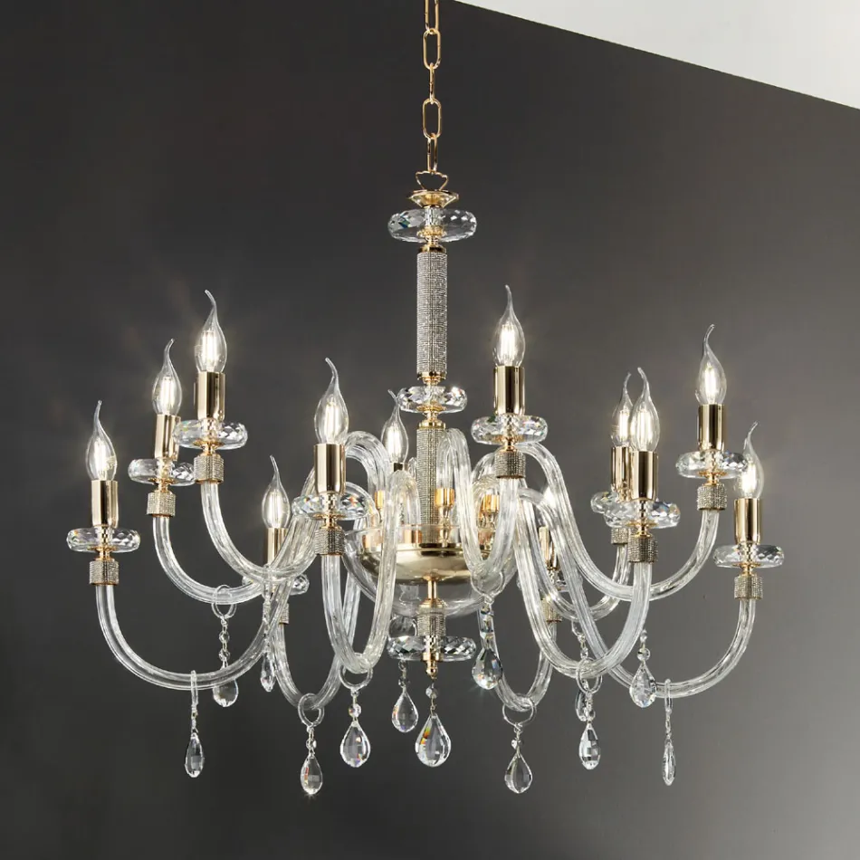 Lampadario 12 Luci Classico in Vetro Italiano Lavorato a Mano - Similo Viadurini