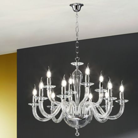 Lampadario 12 Luci Classico in Vetro Trasparente a Mano Italiano - Rapallo Viadurini