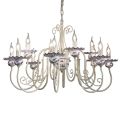 Lampadario 12 Luci in Ceramica Decoro a Mano e Ottone Anticato - Sanremo