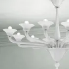 Lampadario 12 Luci in Vetro di Venezia Bianco e Metallo Cromato - Ismail Viadurini