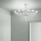 Lampadario 12 Luci in Vetro di Venezia Bianco e Metallo Cromato - Ismail Viadurini