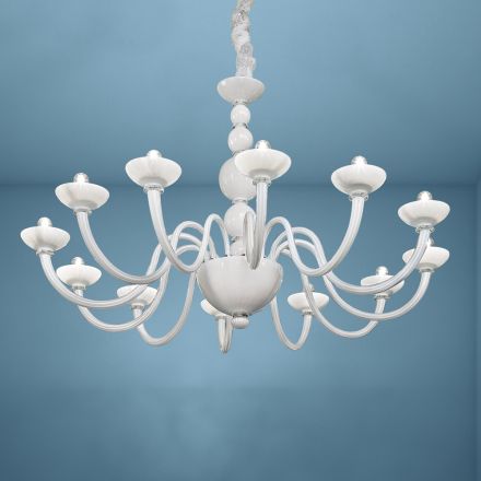 Lampadario 12 Luci in Vetro di Venezia e Metallo Made in Italy - Foscarino Viadurini