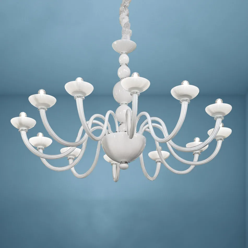 Lampadario 12 Luci in Vetro di Venezia e Metallo Made in Italy - Foscarino Viadurini