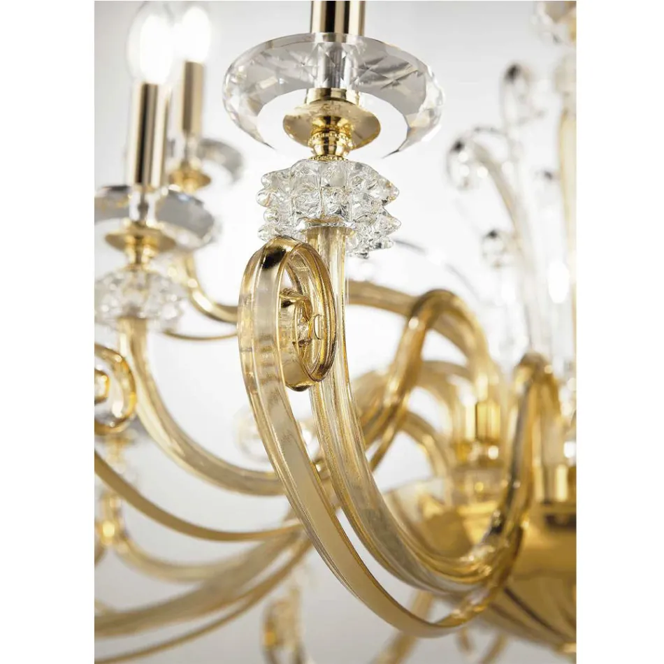 Lampadario 12 Luci in Vetro Soffiato e Cristallo di Lusso Classico - Cassea Viadurini
