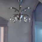 Lampadario 15 Luci in Vetro Veneziano e Metallo Cromo Made in Italy - Jason Viadurini