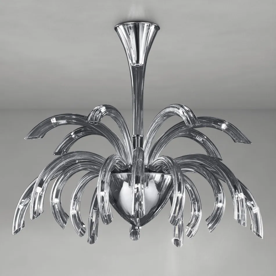 Lampadario 15 Luci in Vetro Veneziano e Metallo Cromo Made in Italy - Jason Viadurini
