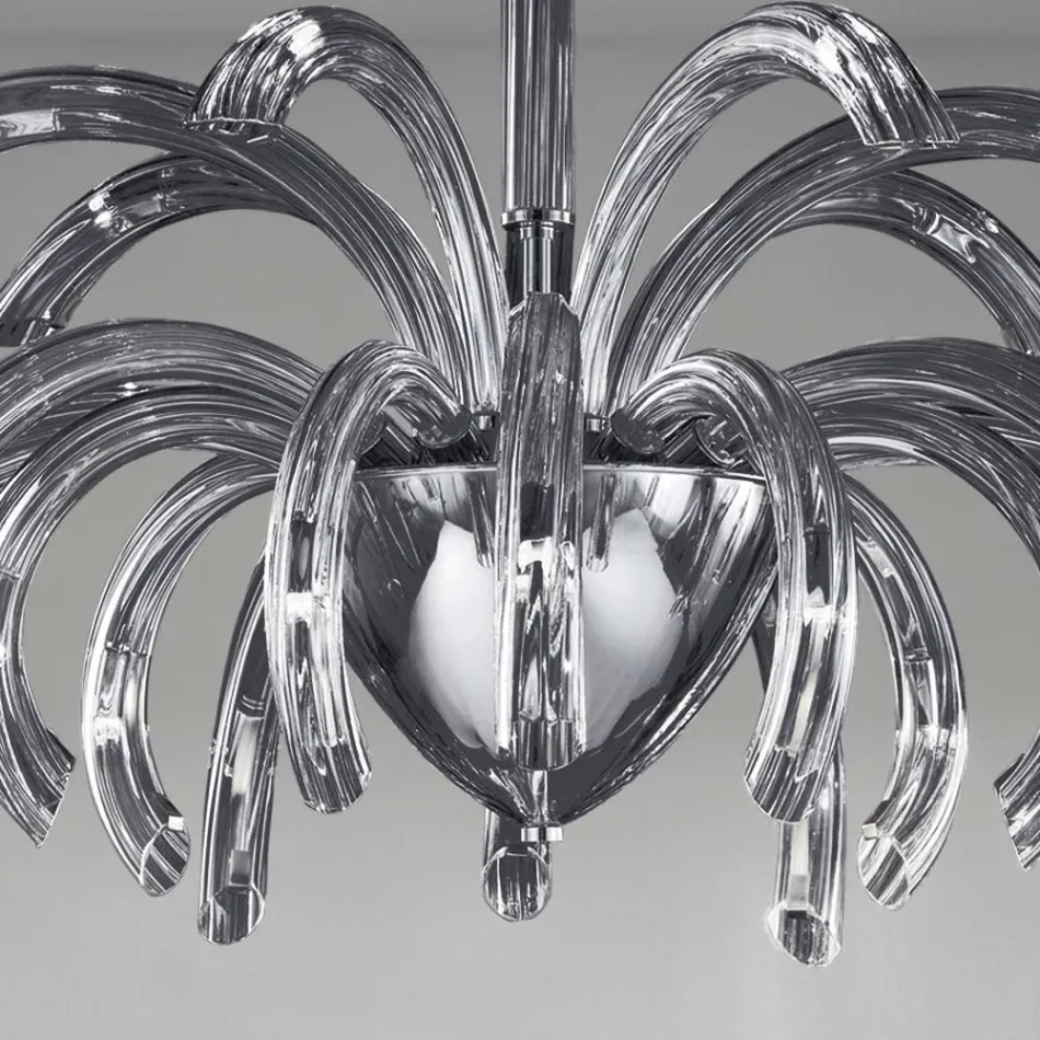 Lampadario 15 Luci in Vetro Veneziano e Metallo Cromo Made in Italy - Jason Viadurini