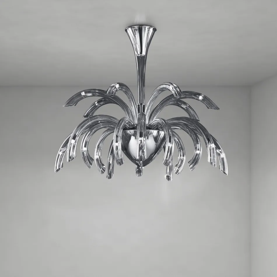 Lampadario 15 Luci in Vetro Veneziano e Metallo Cromo Made in Italy - Jason Viadurini