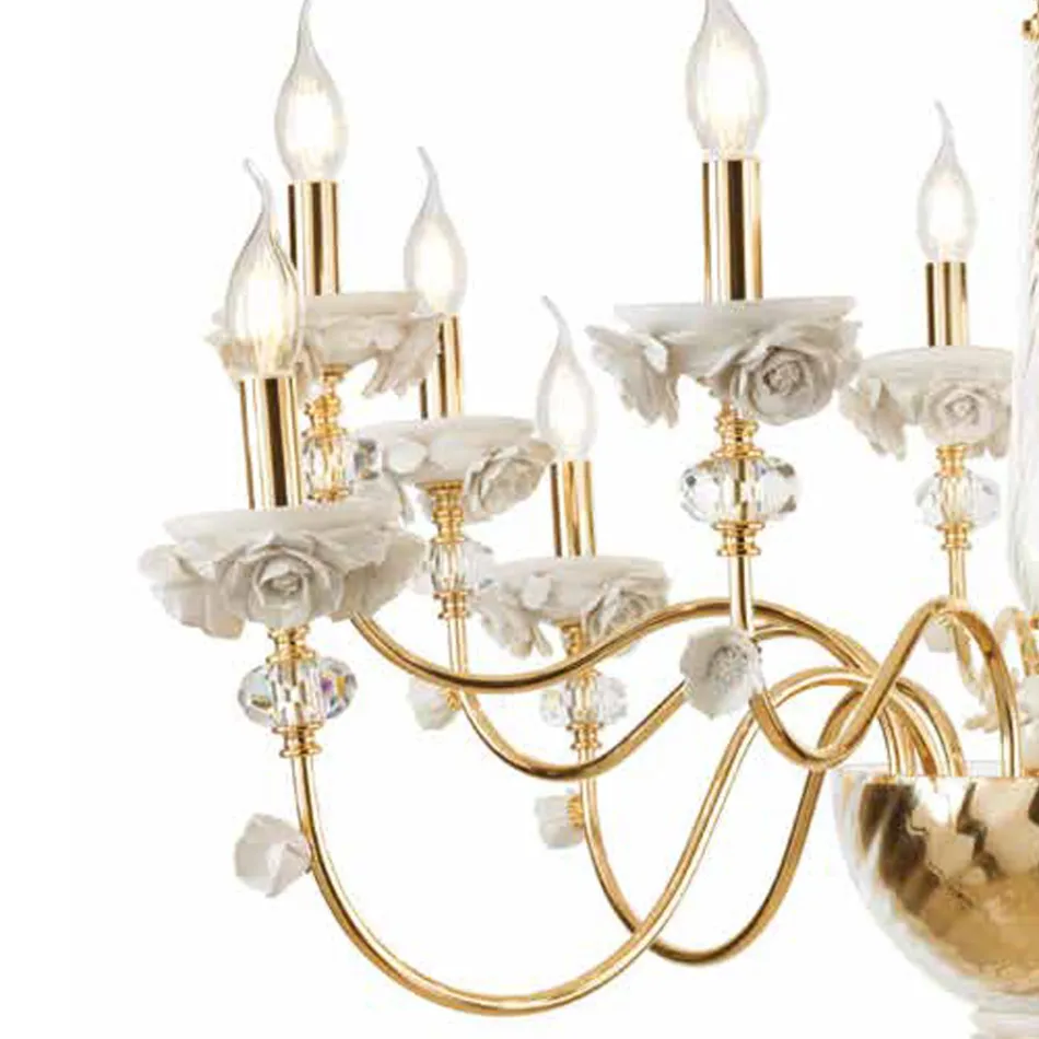 Lampadario 18 Luci Classico in Porcellana e Vetro Soffiato Lusso - Eteria Viadurini