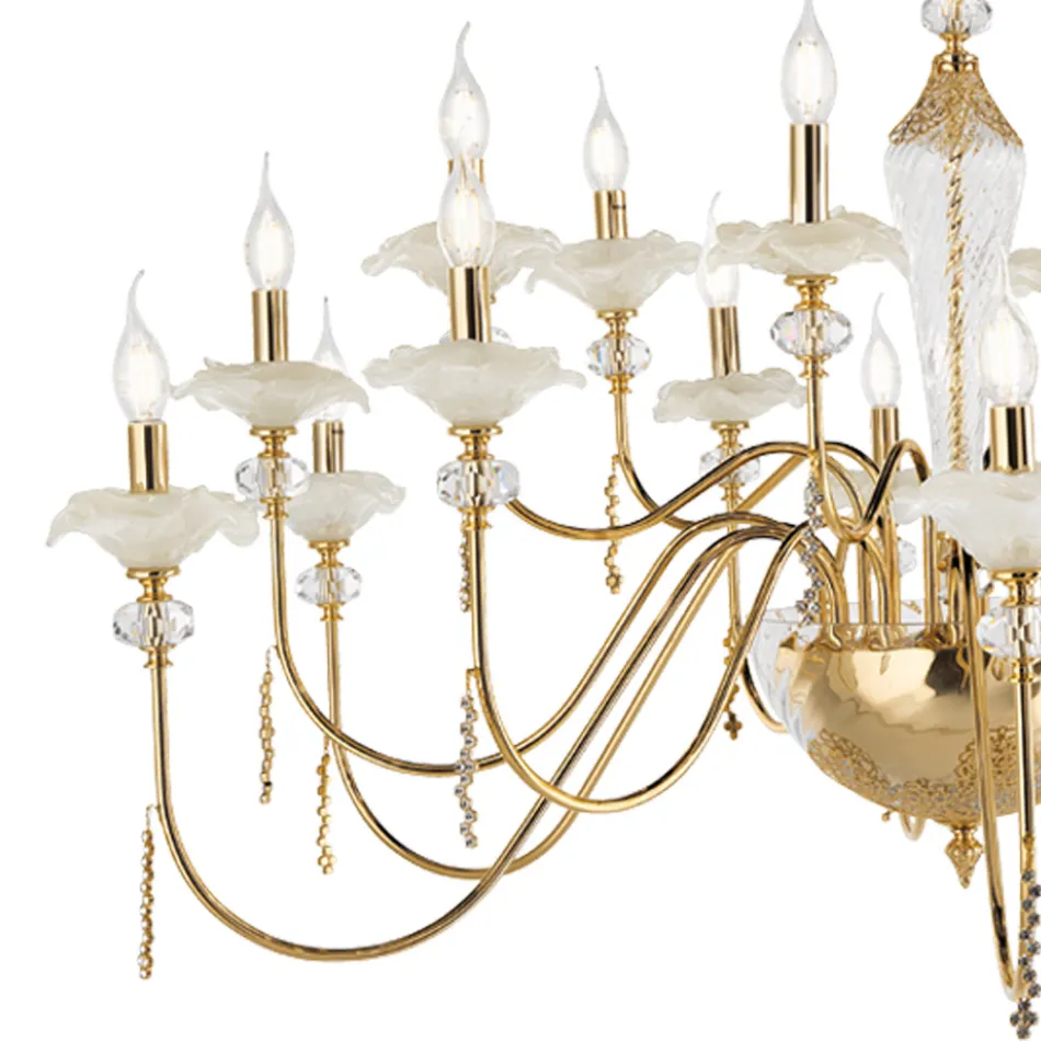 Lampadario 18 Luci Classico in Vetro, Cristallo e Metallo Lusso - Flanders Viadurini