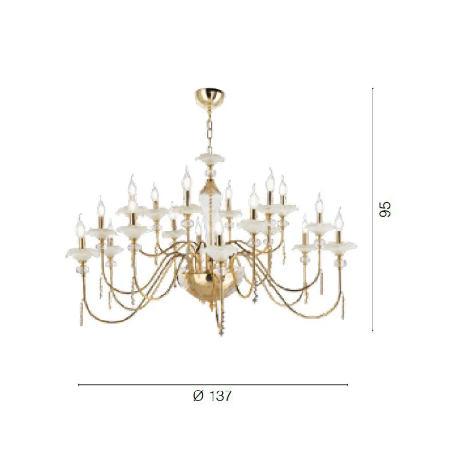 Lampadario 18 Luci Classico in Vetro, Cristallo e Metallo Lusso - Flanders Viadurini