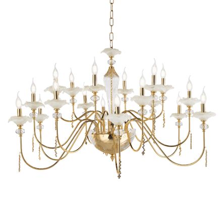 Lampadario 18 Luci Classico in Vetro, Cristallo e Metallo Lusso - Flanders Viadurini