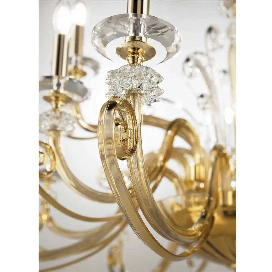 Lampadario 18 Luci in Vetro Soffiato e Cristallo di Lusso Classico - Cassea Viadurini
