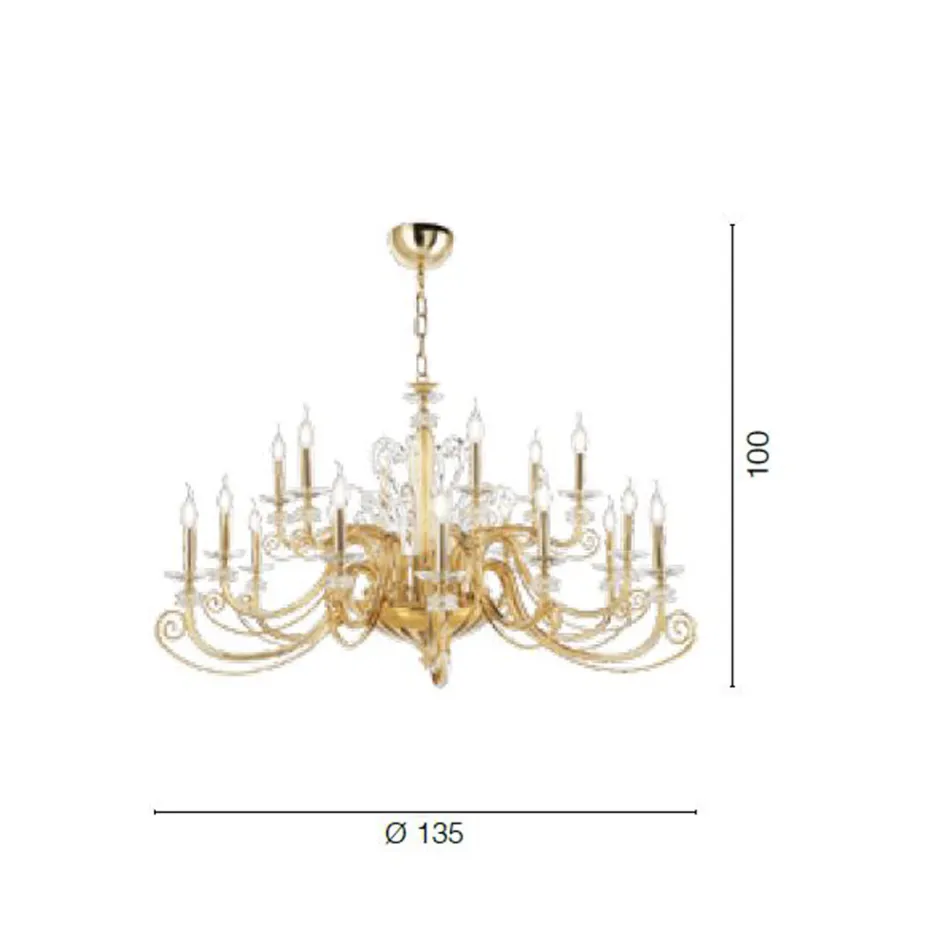 Lampadario 18 Luci in Vetro Soffiato e Cristallo di Lusso Classico - Cassea Viadurini