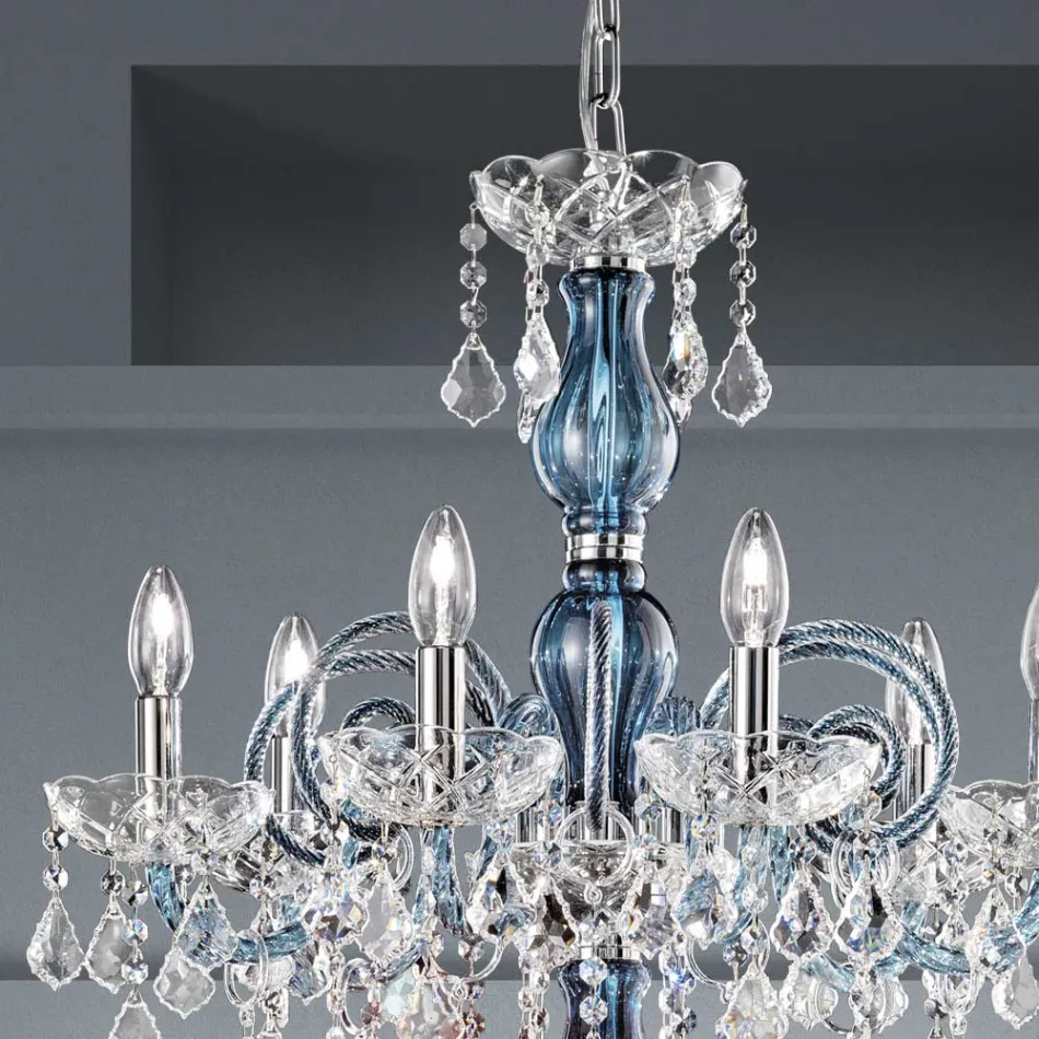 Lampadario 18 Luci in Vetro Veneziano e Metallo Stile Classico - Fiorentino Viadurini