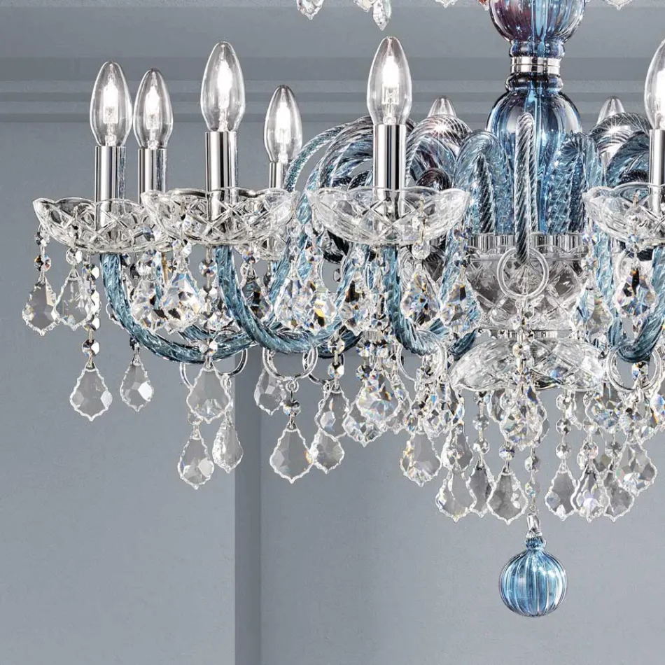 Lampadario 18 Luci in Vetro Veneziano e Metallo Stile Classico - Fiorentino Viadurini