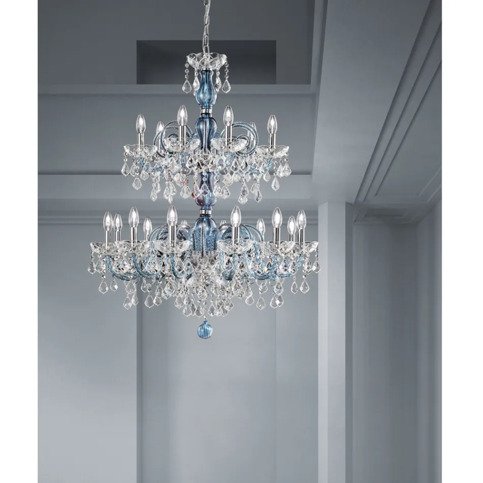 Lampadario 18 Luci in Vetro Veneziano e Metallo Stile Classico - Fiorentino Viadurini