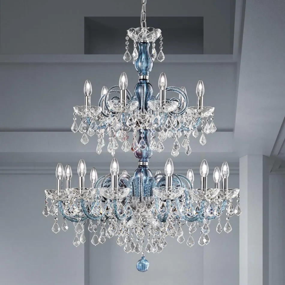 Lampadario 18 Luci in Vetro Veneziano e Metallo Stile Classico - Fiorentino Viadurini