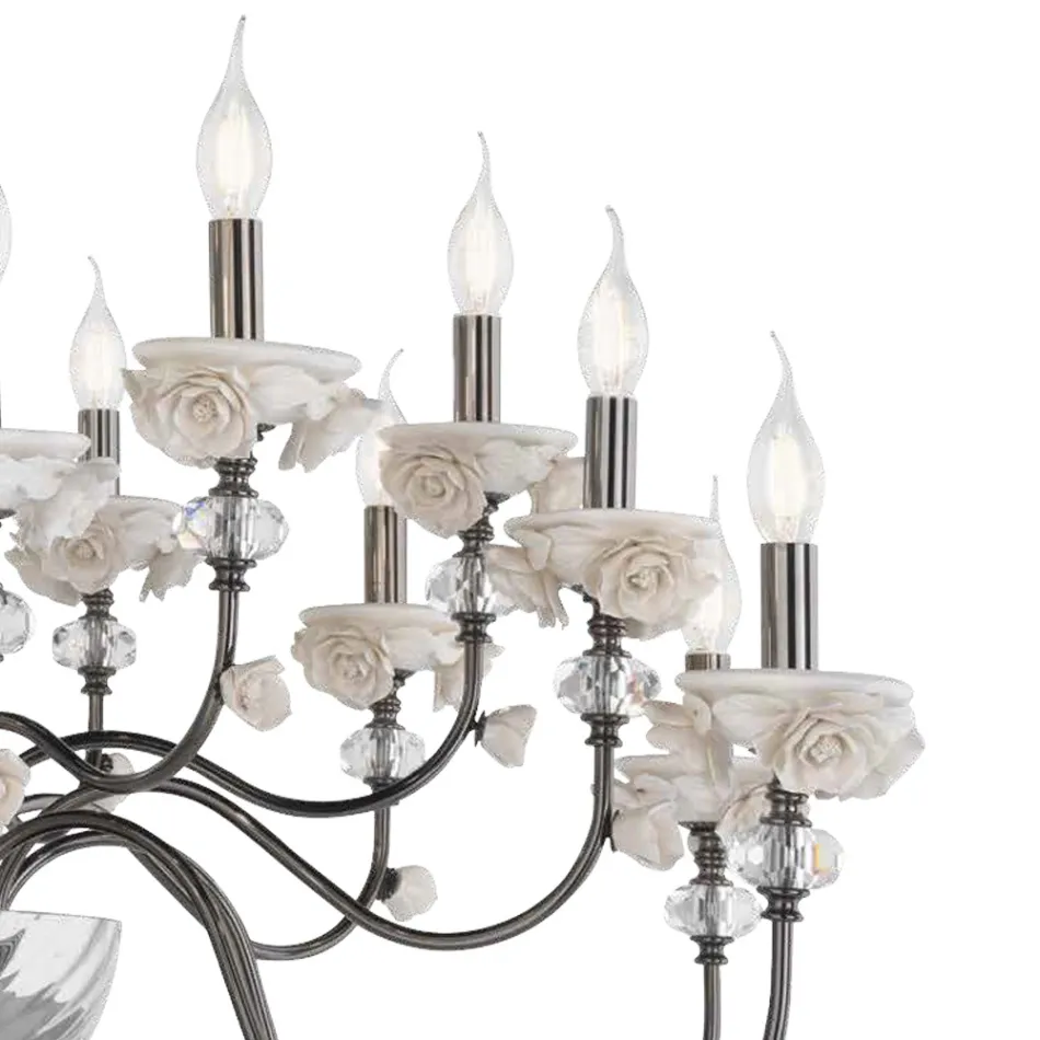 Lampadario 24 Luci Classico in Porcellana e Vetro Soffiato Lusso - Eteria Viadurini
