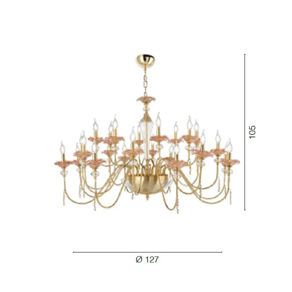 Lampadario 24 Luci Classico in Vetro, Cristallo e Metallo Lusso - Flanders Viadurini