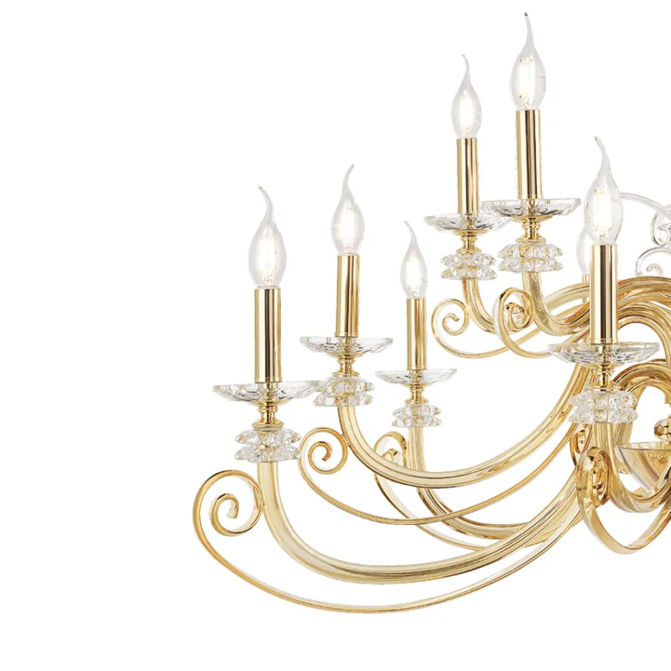 Lampadario 24 Luci in Vetro Soffiato e Cristallo di Lusso Classico - Cassea Viadurini