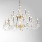 Lampadario 24 Luci in Vetro Soffiato e Cristallo di Lusso Classico - Cassea Viadurini