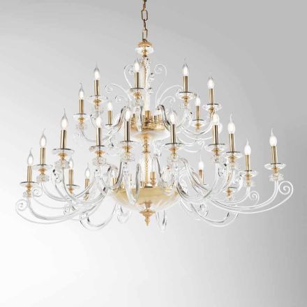 Lampadario 24 Luci in Vetro Soffiato e Cristallo di Lusso Classico - Cassea Viadurini