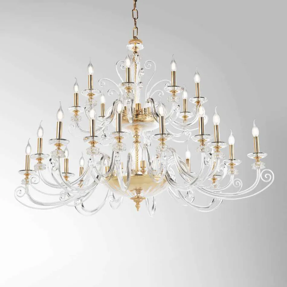 Lampadario 24 Luci in Vetro Soffiato e Cristallo di Lusso Classico - Cassea Viadurini
