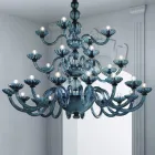 Lampadario 28 Luci Artigianale in Vetro Veneziano Blu e Metallo - Foscarino Viadurini