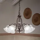 Lampadario 3 o 5 Luci in Ferro, Ceramica Dipinta a Mano e Vetro - Ferrara Viadurini