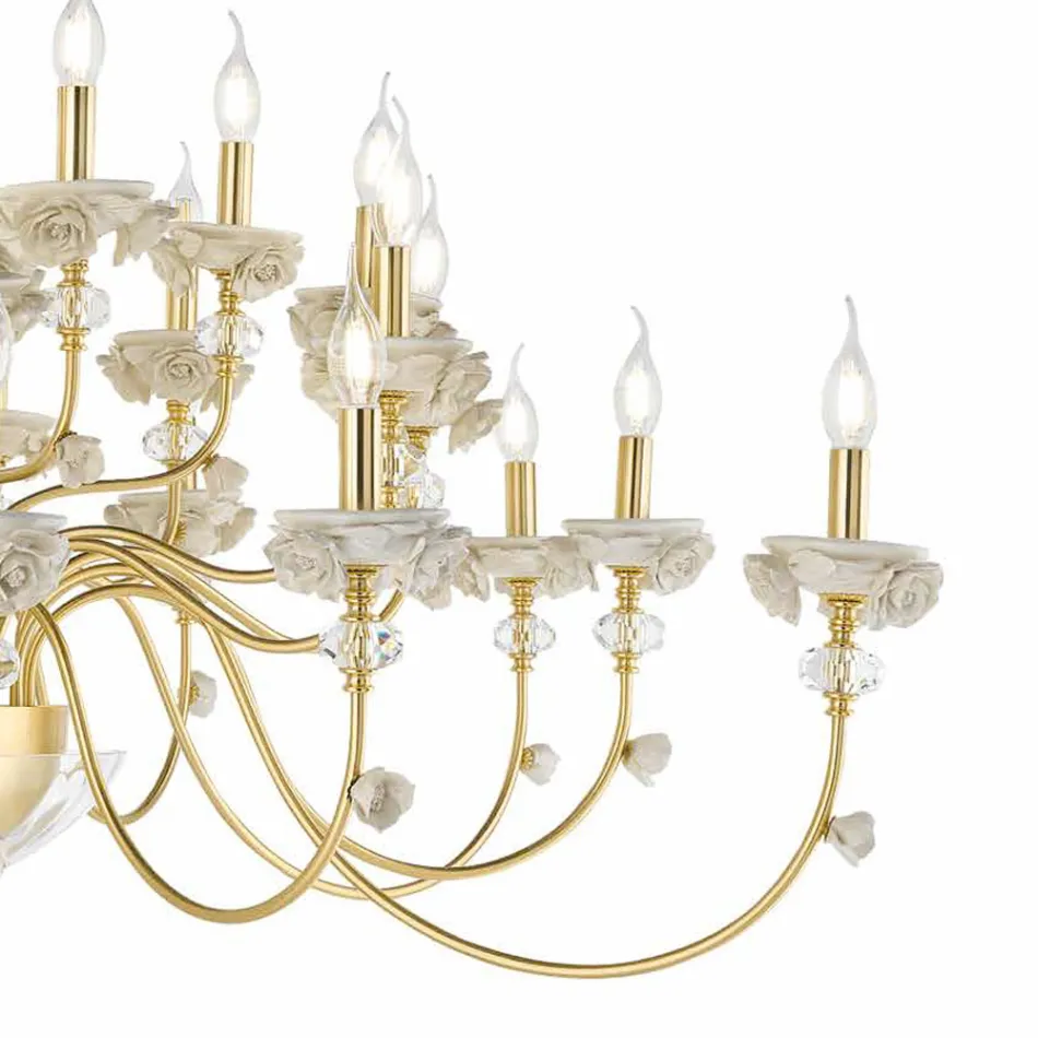 Lampadario 30 Luci Classico in Porcellana e Vetro Soffiato Lusso - Eteria Viadurini