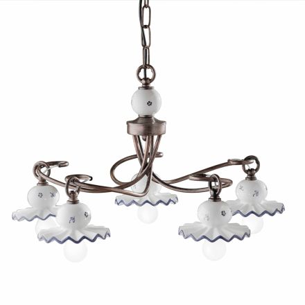 Lampadario 5 Luci Country in Ceramica Artigianale Decorata a Mano - Roma Viadurini