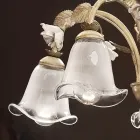 Lampadario 5 Luci in Ferro e Vetro Sabbiato con Rose di Ceramica - Siena Viadurini