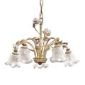 Lampadario 5 Luci in Ferro e Vetro Sabbiato con Rose di Ceramica - Siena