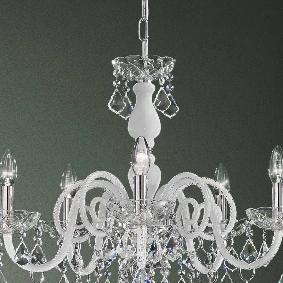 Lampadario 5 Luci in Vetro di Venezia e Metallo Stile Classico - Fiorentino Viadurini