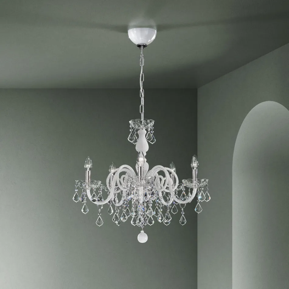 Lampadario 5 Luci in Vetro di Venezia e Metallo Stile Classico - Fiorentino Viadurini