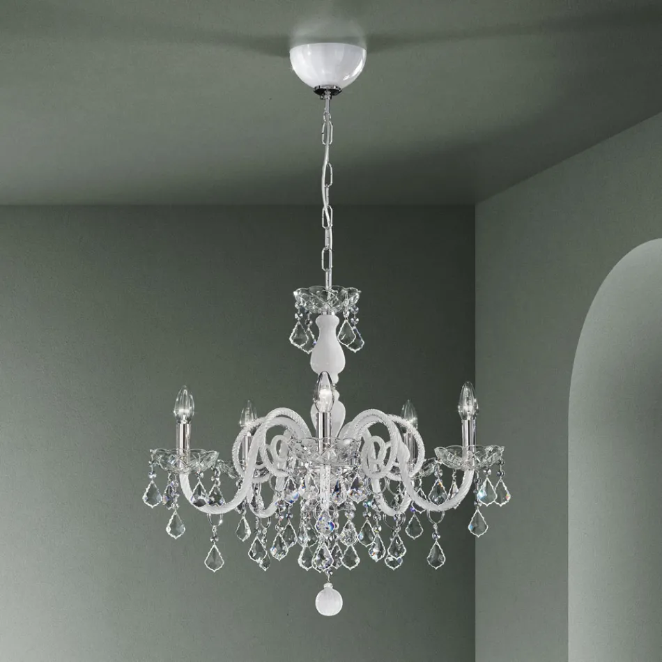 Lampadario 5 Luci in Vetro di Venezia e Metallo Stile Classico - Fiorentino Viadurini