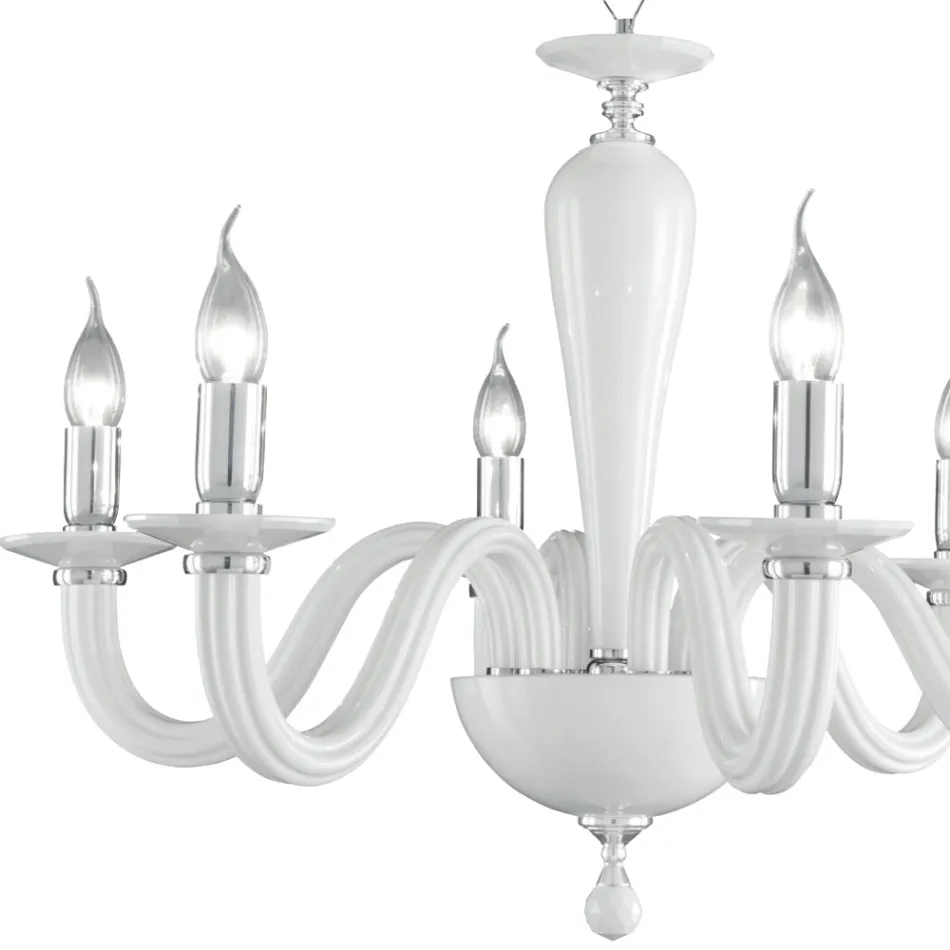 Lampadario 6 Luci Classico in Vetro Trasparente a Mano Italiano - Rapallo Viadurini