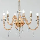 Lampadario 6 Luci Classico Vetro Italiano Lavorato a Mano Ambra - Similo Viadurini