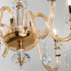 Lampadario 6 Luci Classico Vetro Italiano Lavorato a Mano Ambra - Similo Viadurini