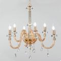 Lampadario 6 Luci Classico Vetro Italiano Lavorato a Mano Ambra - Similo