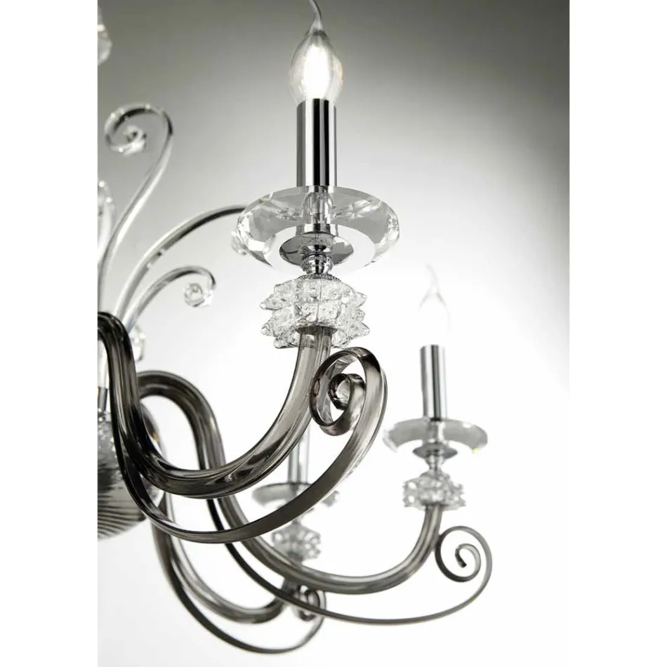 Lampadario 6 Luci in Vetro Soffiato e Cristallo di Lusso Classico - Cassea Viadurini
